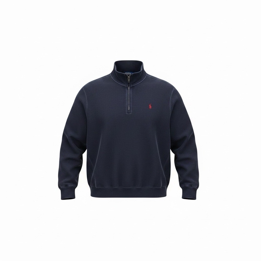Polo Ralph Lauren Quarter Zip Pullover Men's XL Navy Blue Cotton Red Pony